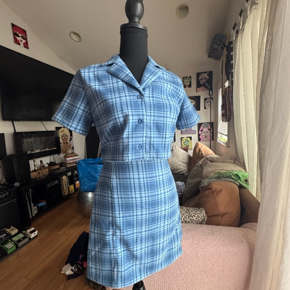 Brandy Melville Light Blue Plaid Mini Dress